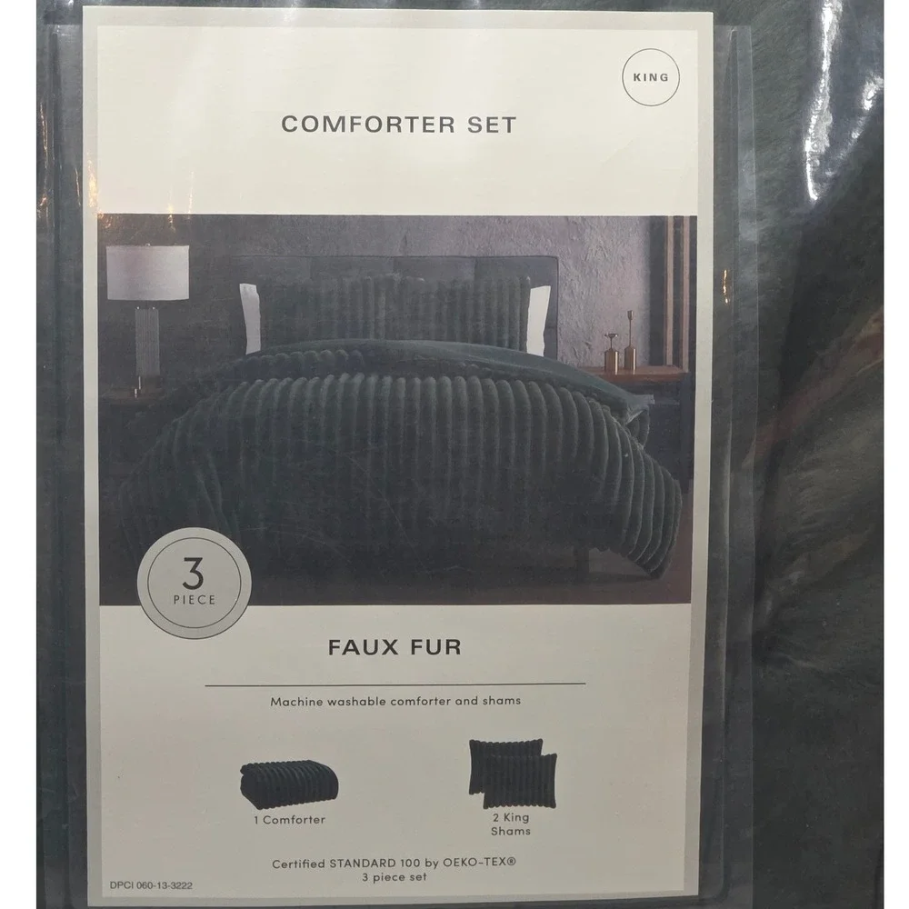 Hallmart‎ Collectibles King Comforter Set Green luxurious faux fur 3 Piece Glam